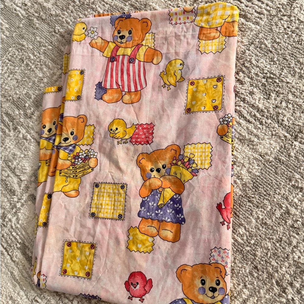 Vintage Adorable Sweet & Precious Pink Happy Bears Twin Flat Sheet